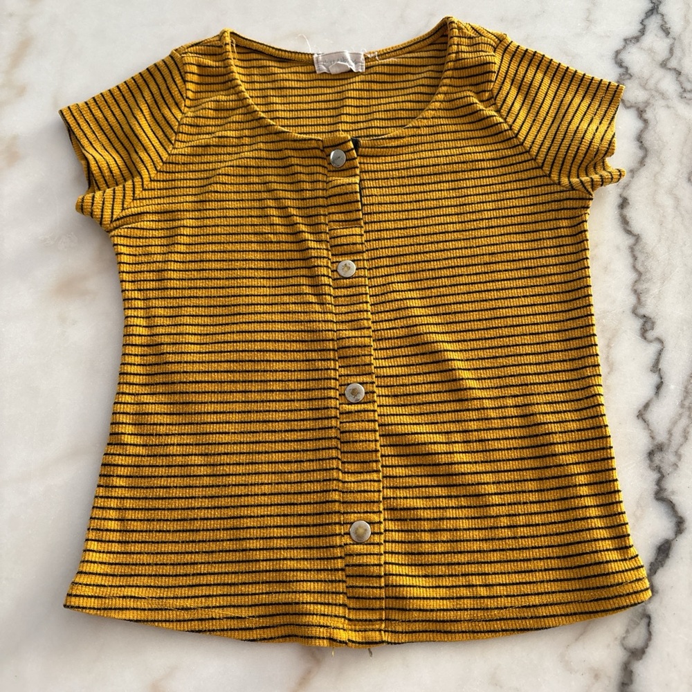 Kids Yellow and black striped button up shirt heart & hips girls